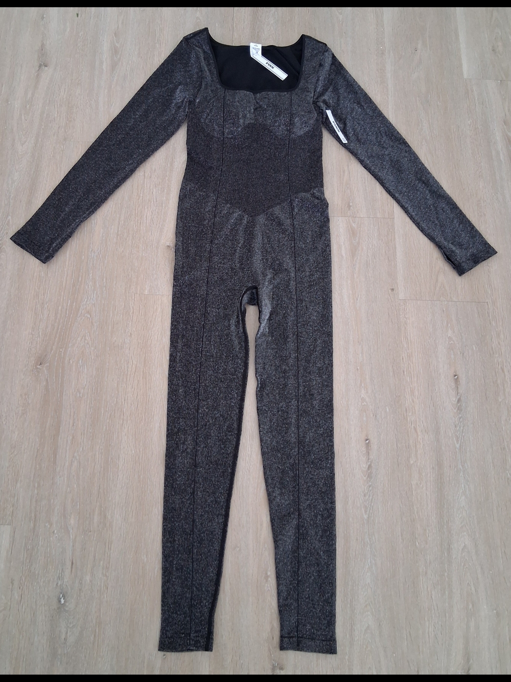 Victoria's Secret Black Sparkle Long-Sleeve Square Neck Onesie - Picture 2 of 5